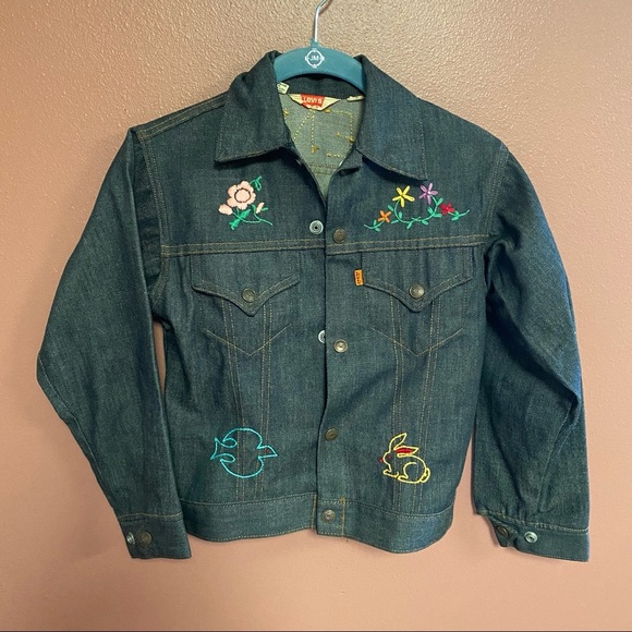 Vintage Levi’s orange tab denim jacket embroidered Glenda children’s size 12 - Picture 9 of 10